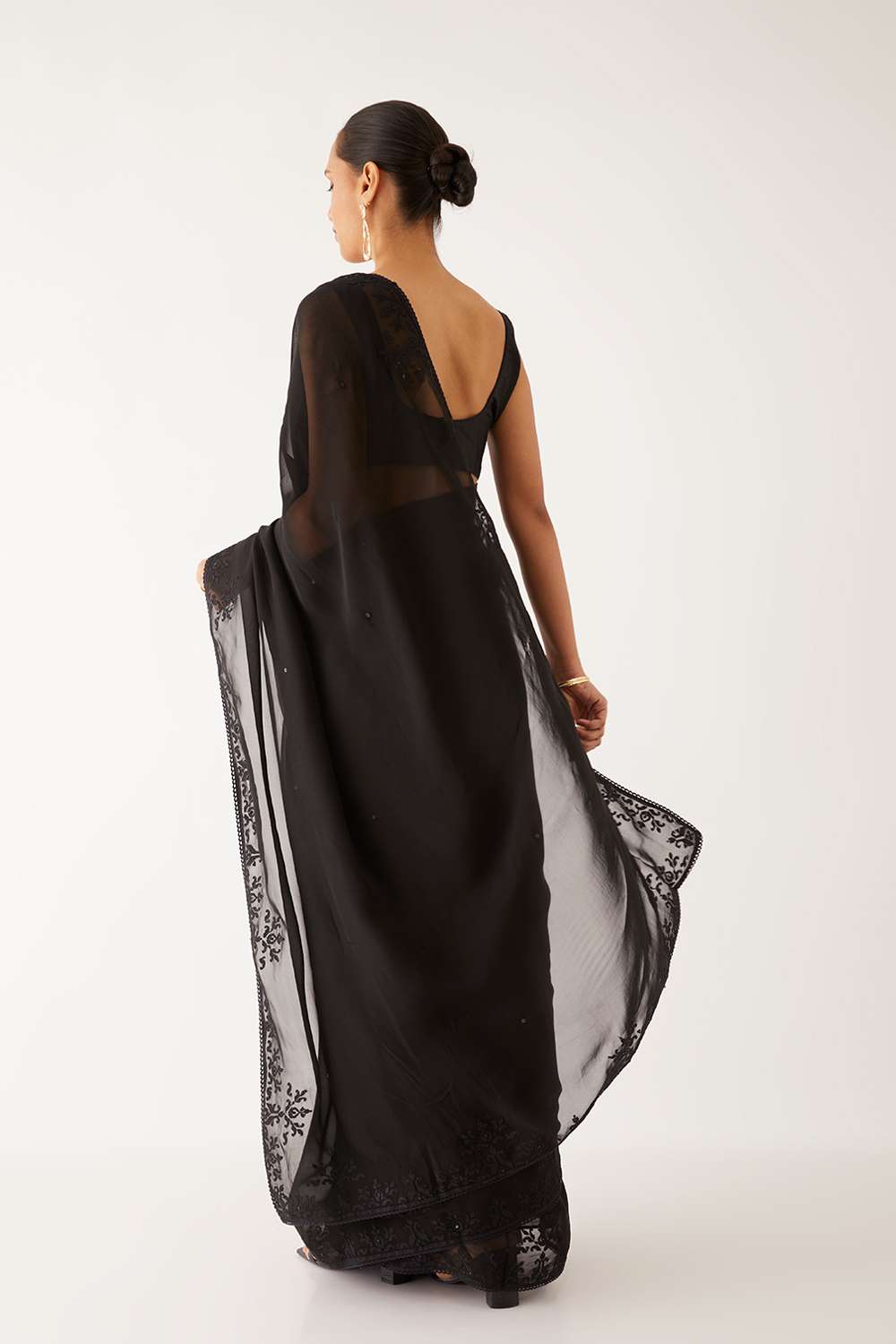 Black Viscose Organza Applique Saree image number null