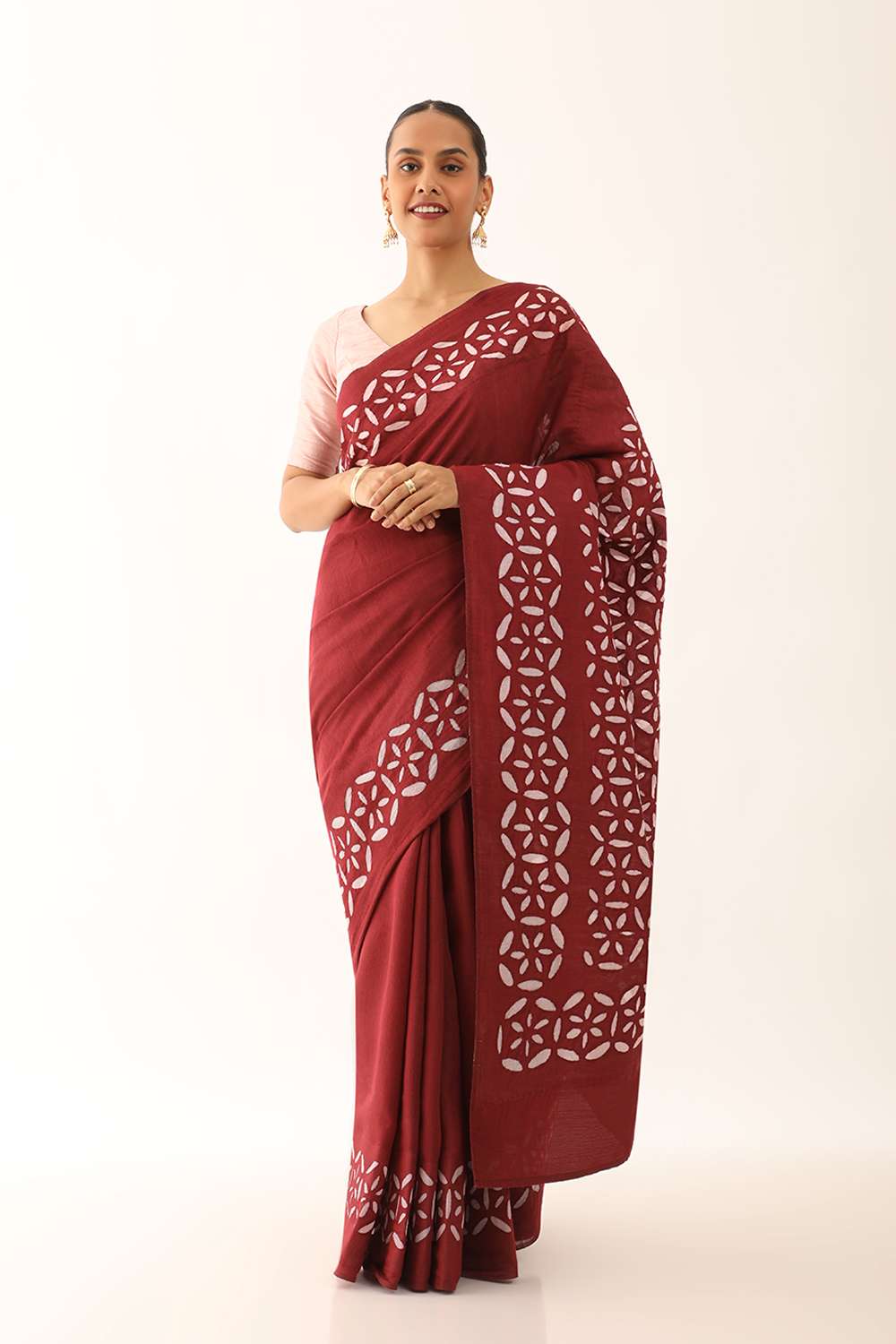 Dark Red Craft Pure Tussar Silk Applique Saree image number null