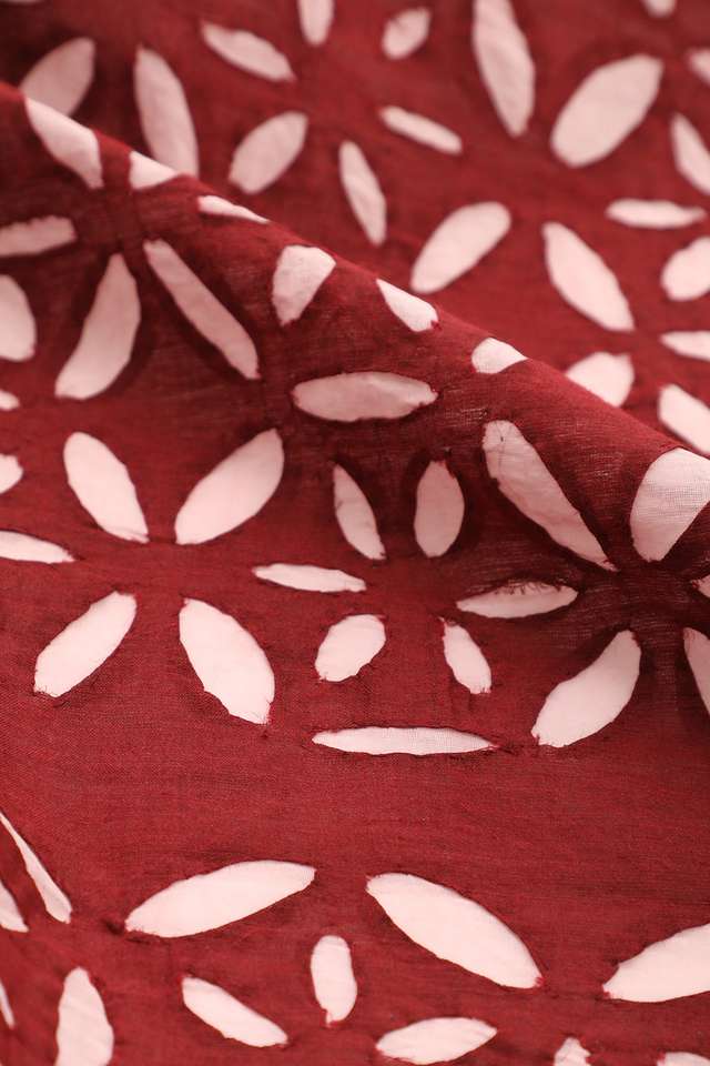 Dark Red Craft Pure Tussar Silk Applique Saree thumbnail image number null