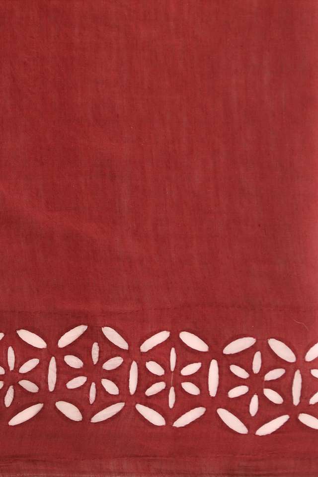 Dark Red Craft Pure Tussar Silk Applique Saree thumbnail image number null