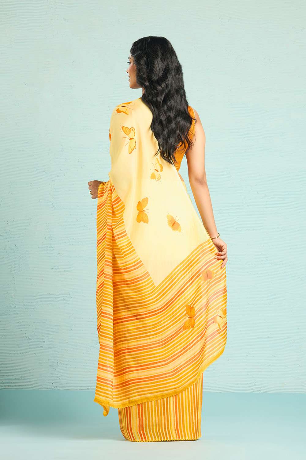Yellow Printed Viscose Crepe Saree image number null
