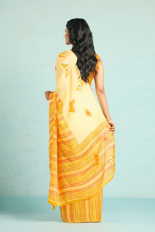 Yellow Printed Viscose Crepe Saree thumbnail image number null