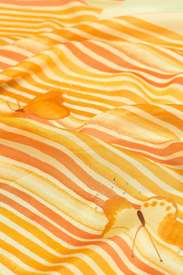 Yellow Printed Viscose Crepe Saree thumbnail image number null