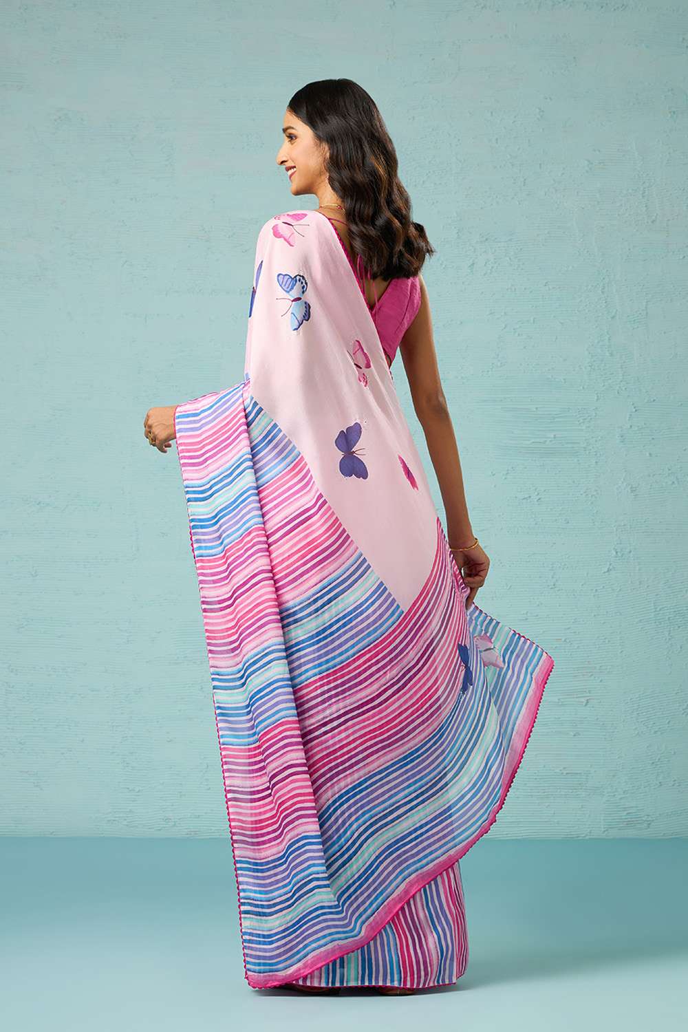 Pink Printed Viscose Crepe Saree image number null