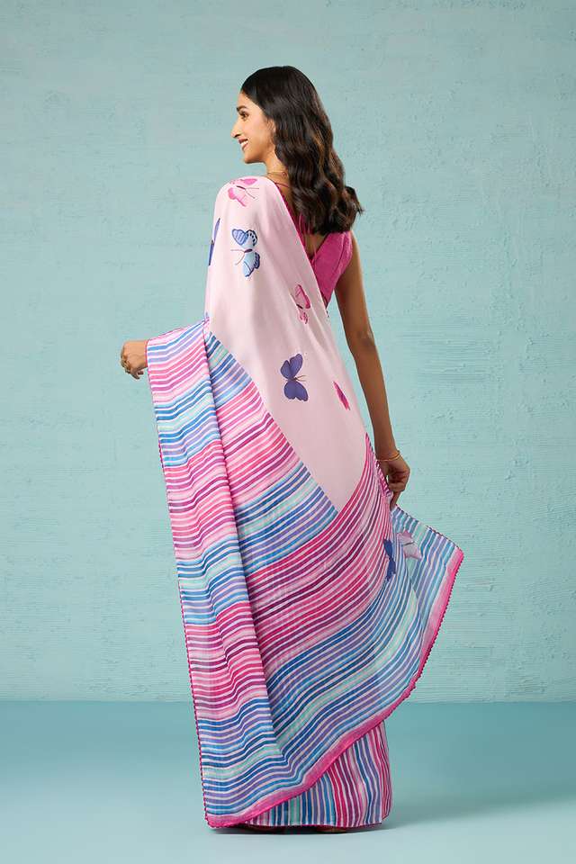 Pink Printed Viscose Crepe Saree thumbnail image number null