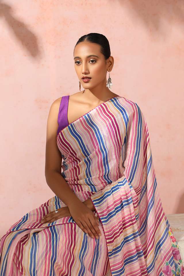 Multi Contemporary Viscose Crepe Digital Printed Saree image number