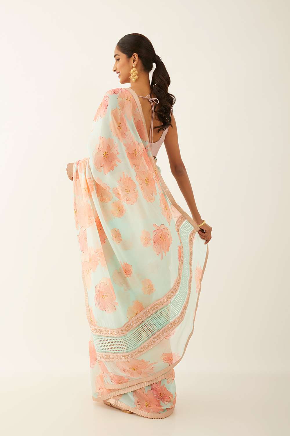 Light Blue Viscose Organza Digital Printed Saree image number null