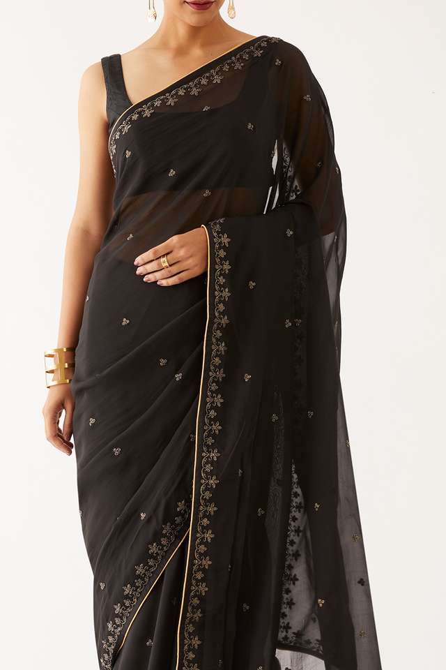 Black  Organza Viscose Embroidered Saree image number