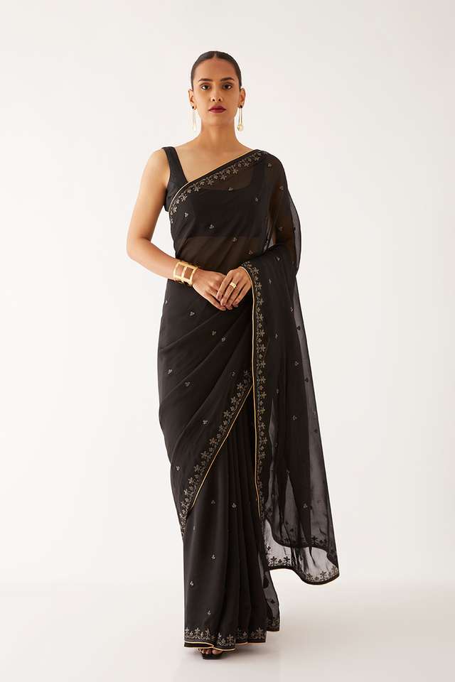 Black  Organza Viscose Embroidered Saree thumbnail image number null