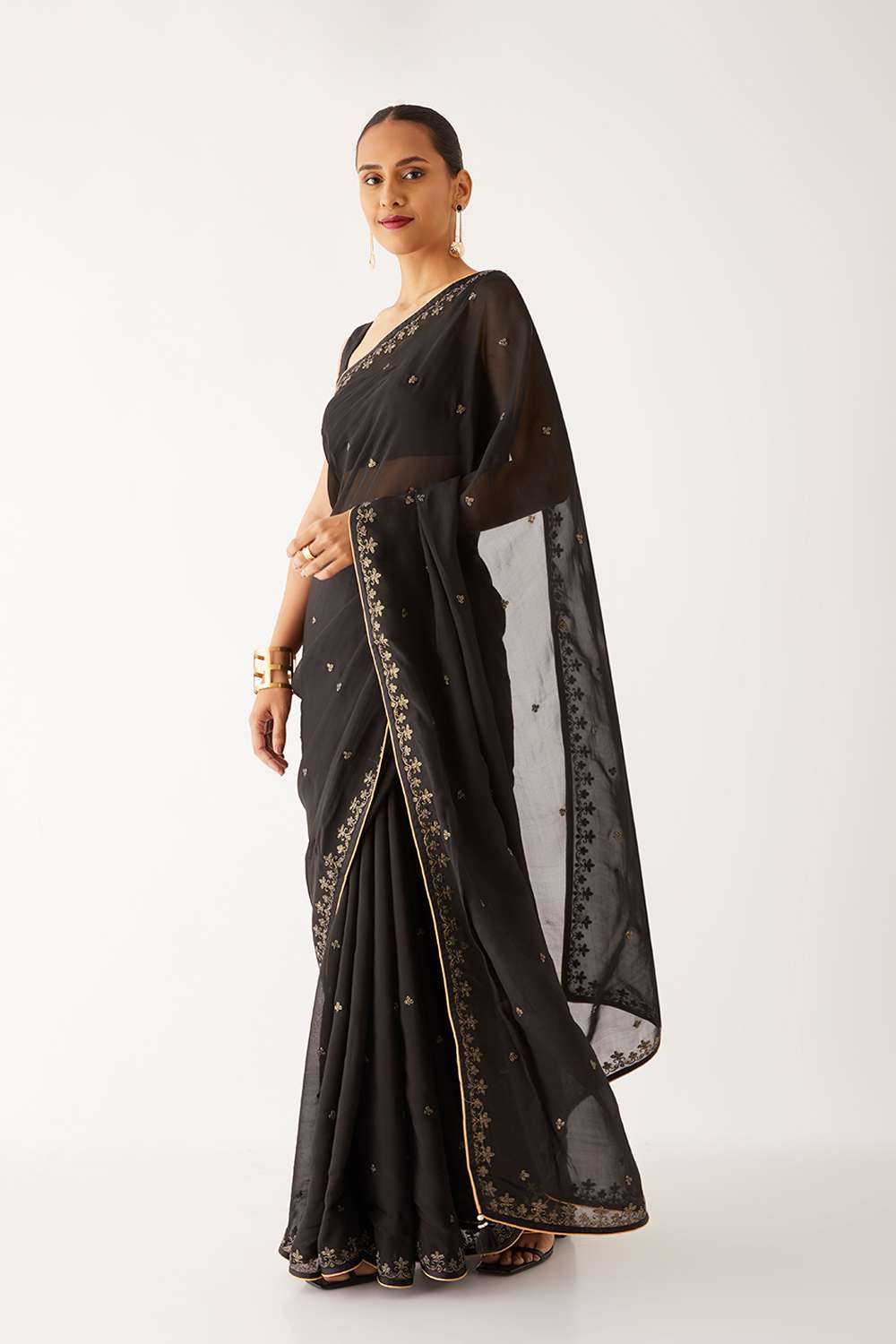 Black  Organza Viscose Embroidered Saree image number null