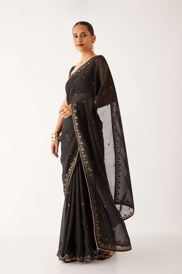 Black  Organza Viscose Embroidered Saree thumbnail image number null