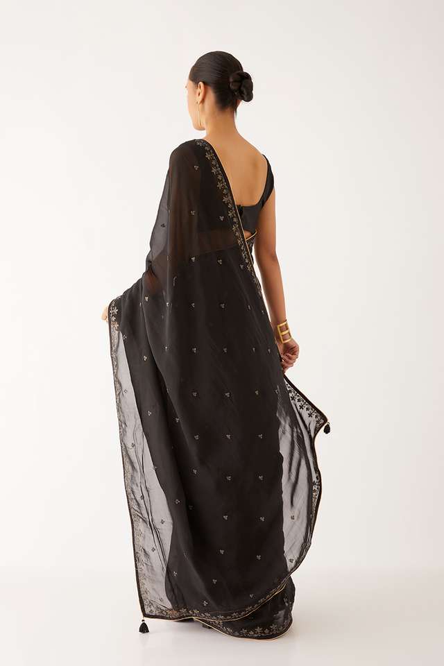 Black  Organza Viscose Embroidered Saree thumbnail image number null