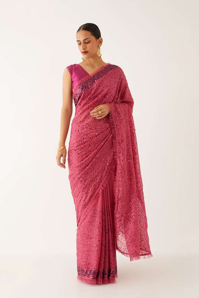 Pink  Organza Viscose Embroidered Saree image number