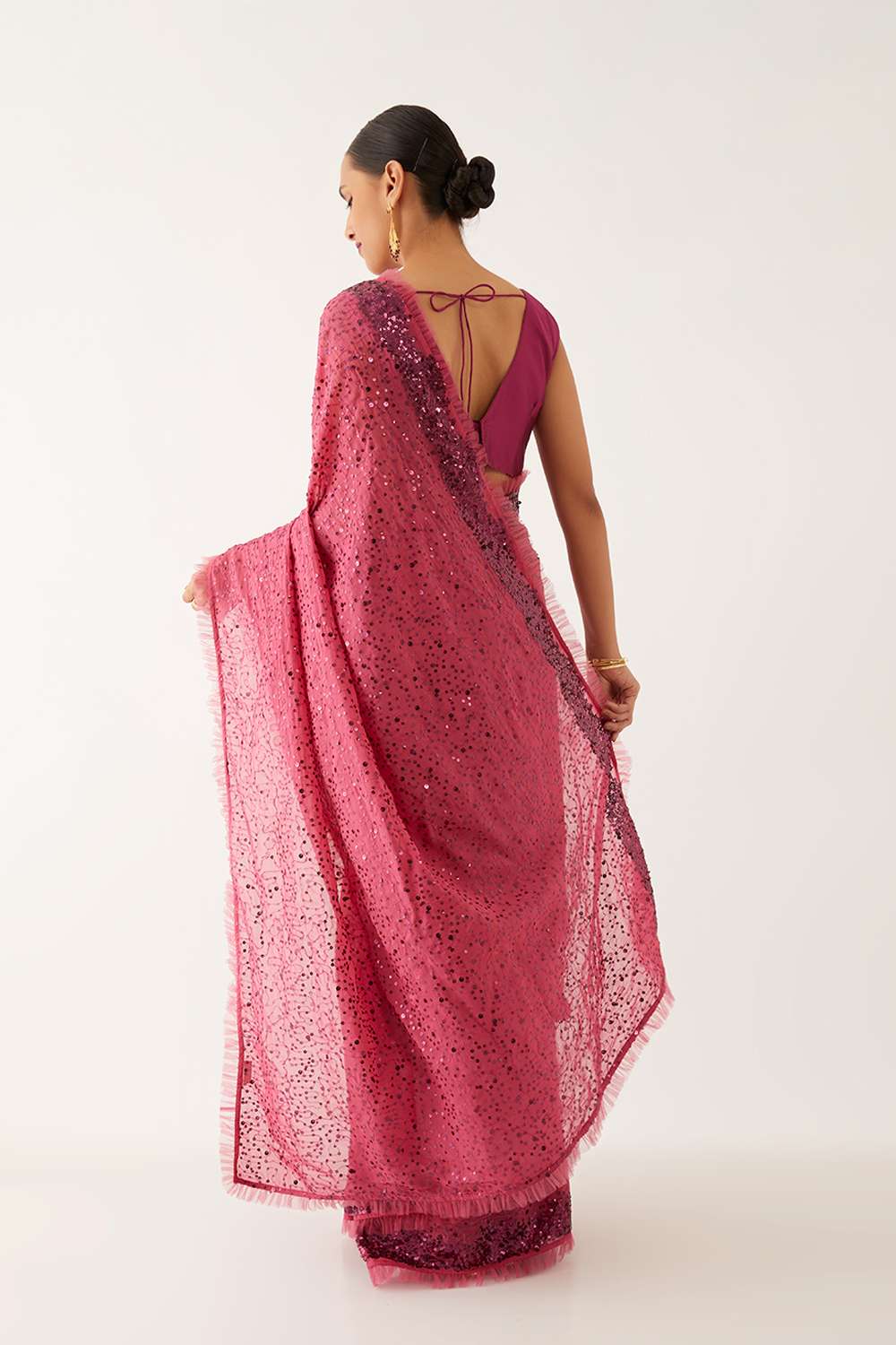 Pink  Organza Viscose Embroidered Saree image number null