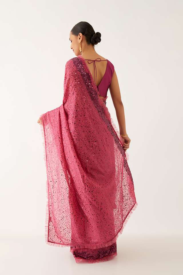 Pink  Organza Viscose Embroidered Saree thumbnail image number null