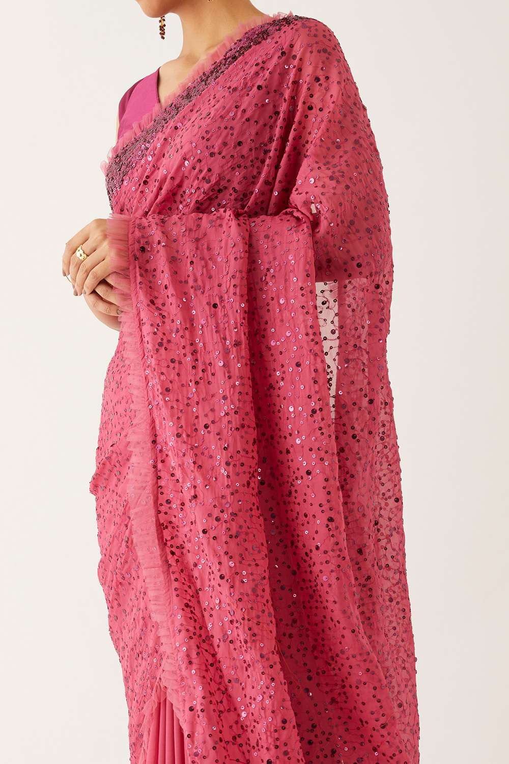 Pink  Organza Viscose Embroidered Saree image number null