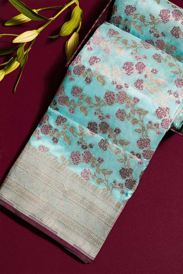 Light Blue Pure Silk Cutwork Banarasi Saree thumbnail image number null