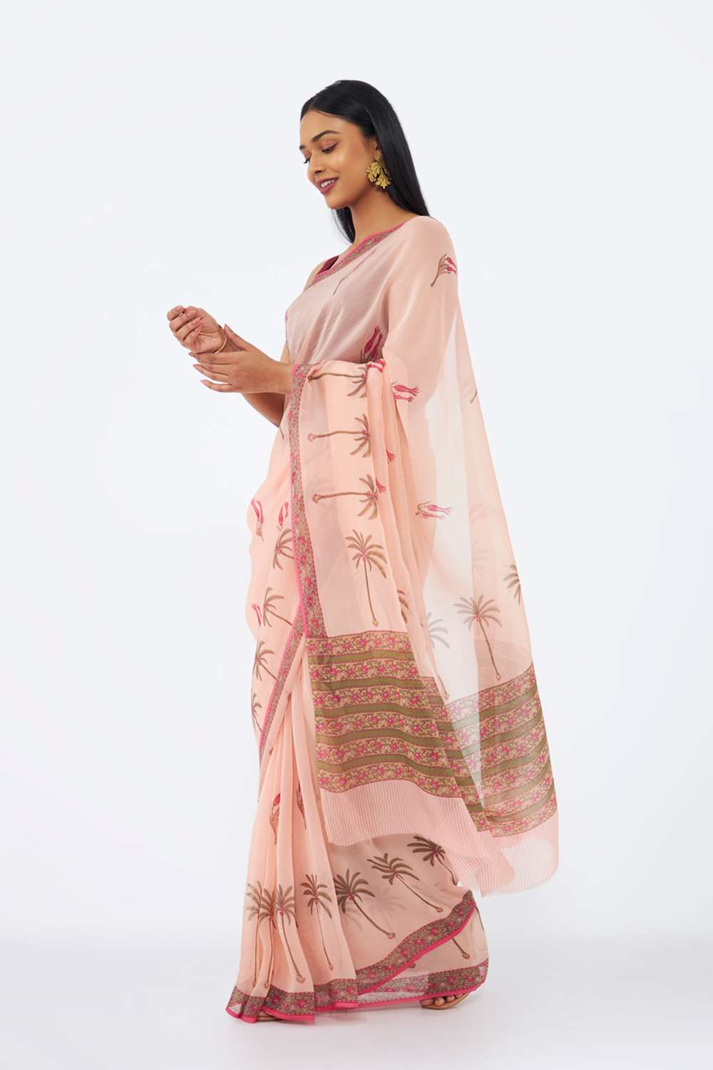 Pink Viscose Organza Printed Saree image number null