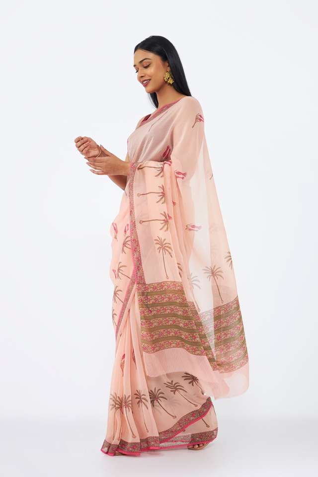 Pink Viscose Organza Printed Saree thumbnail image number null