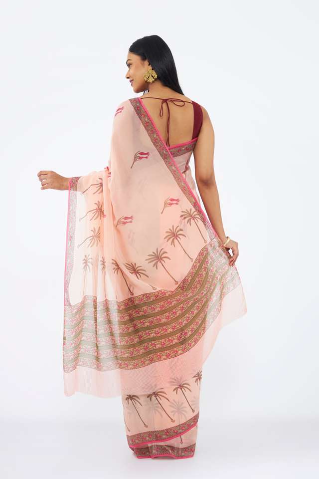Pink Viscose Organza Printed Saree thumbnail image number null
