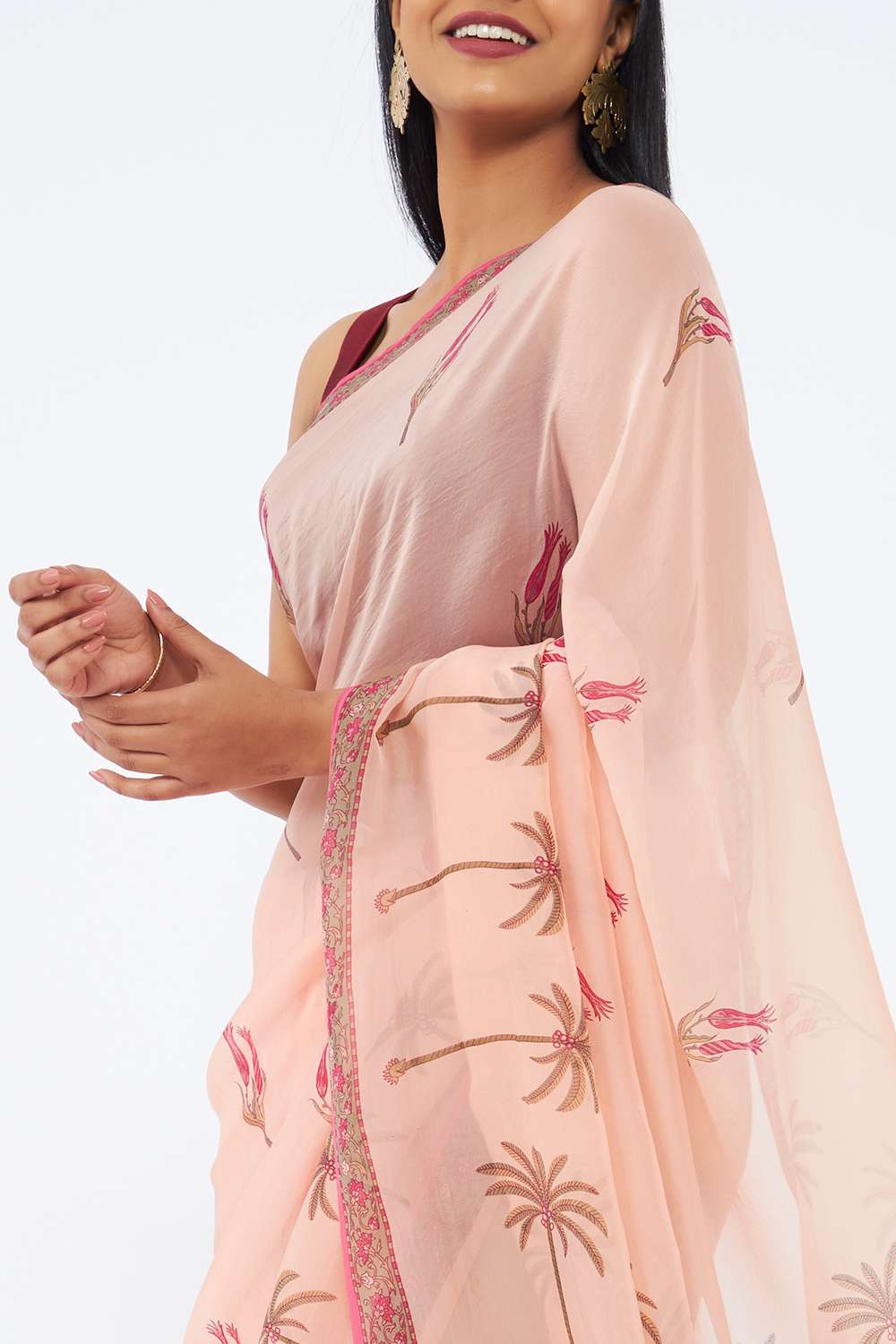 Pink Viscose Organza Printed Saree image number null