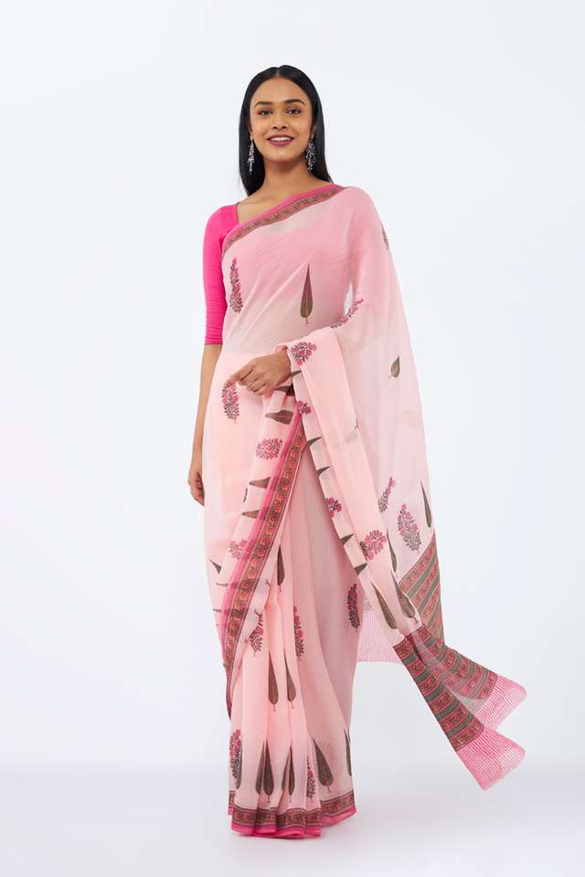Pink Viscose Organza Printed Saree image number
