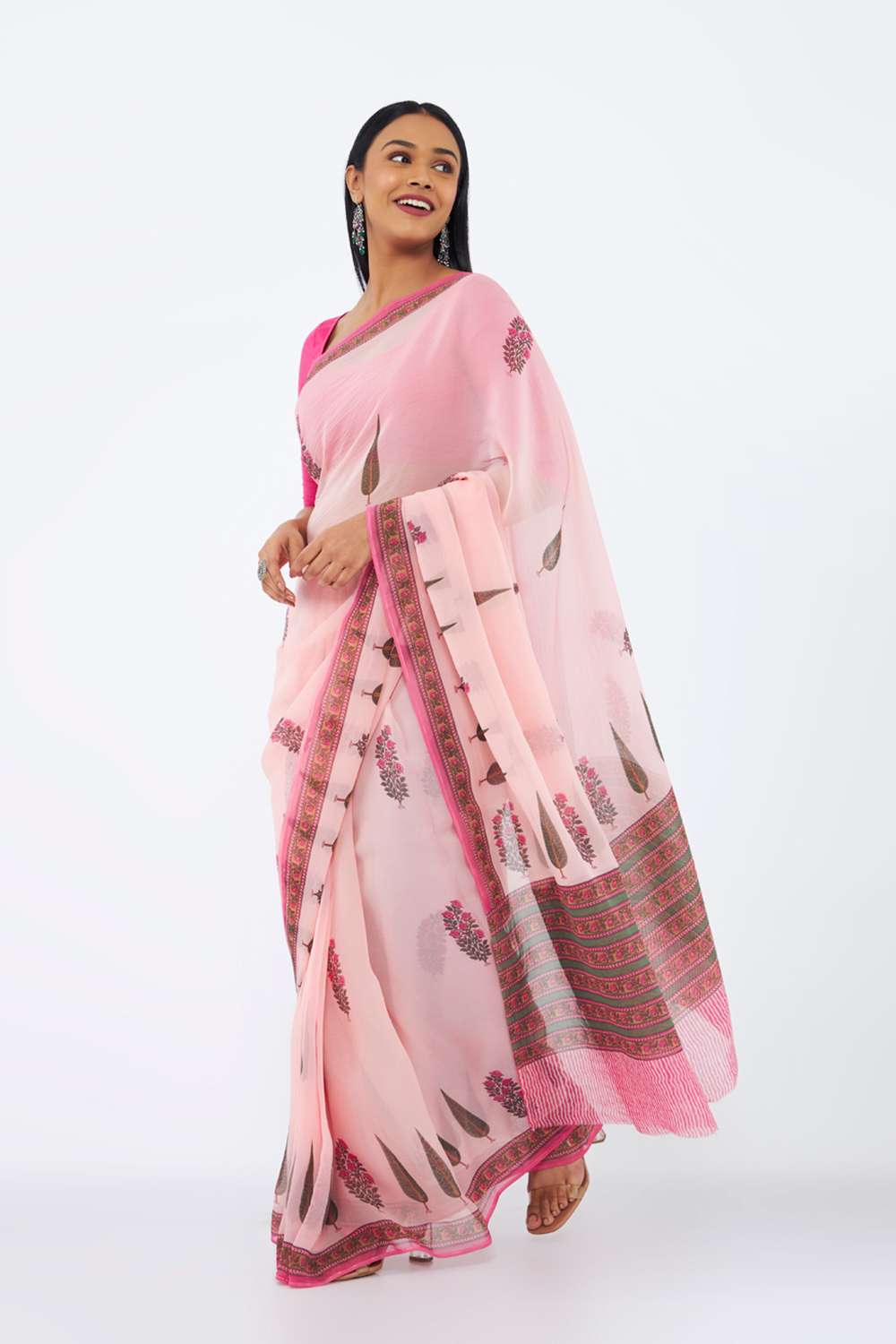 Pink Viscose Organza Printed Saree image number null