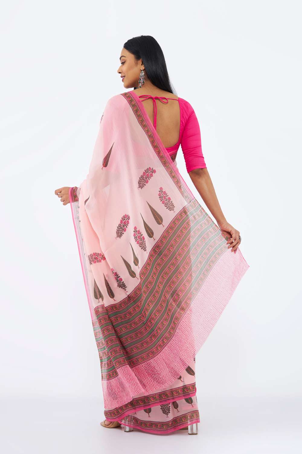 Pink Viscose Organza Printed Saree image number null