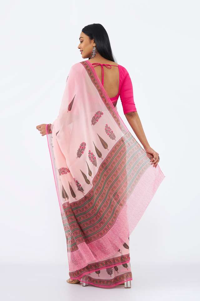 Pink Viscose Organza Printed Saree thumbnail image number null