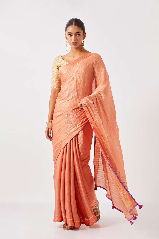 Light Pink Pure Crepe Woven Saree thumbnail image number null