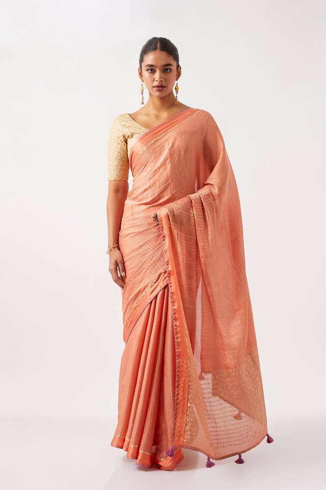 Light Pink Pure Crepe Woven Saree thumbnail image number null