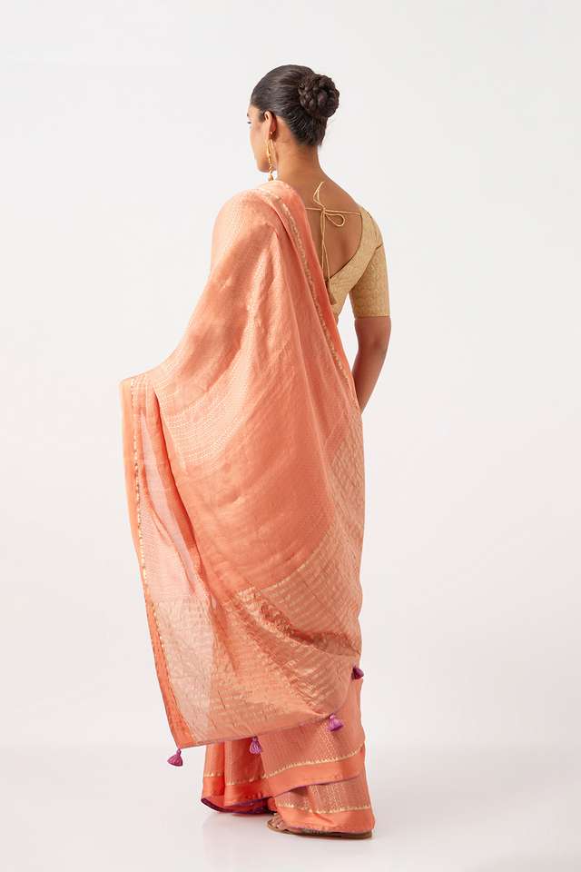 Light Pink Pure Crepe Woven Saree thumbnail image number null