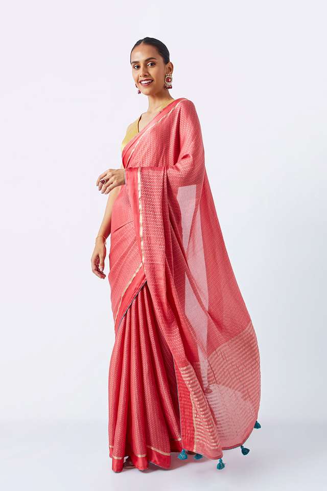 Red Pure Crepe Woven Saree image number