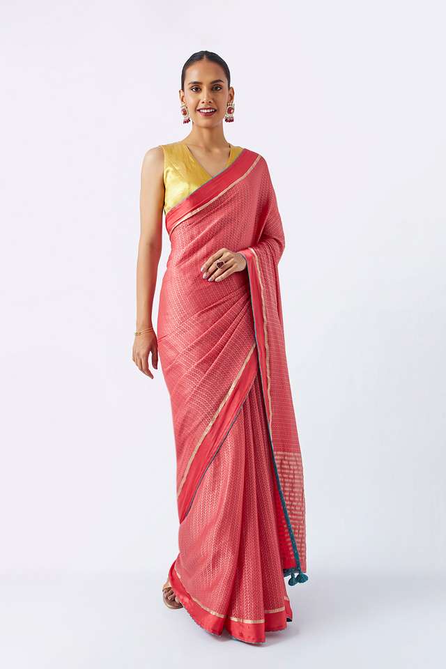 Red Pure Crepe Woven Saree thumbnail image number null