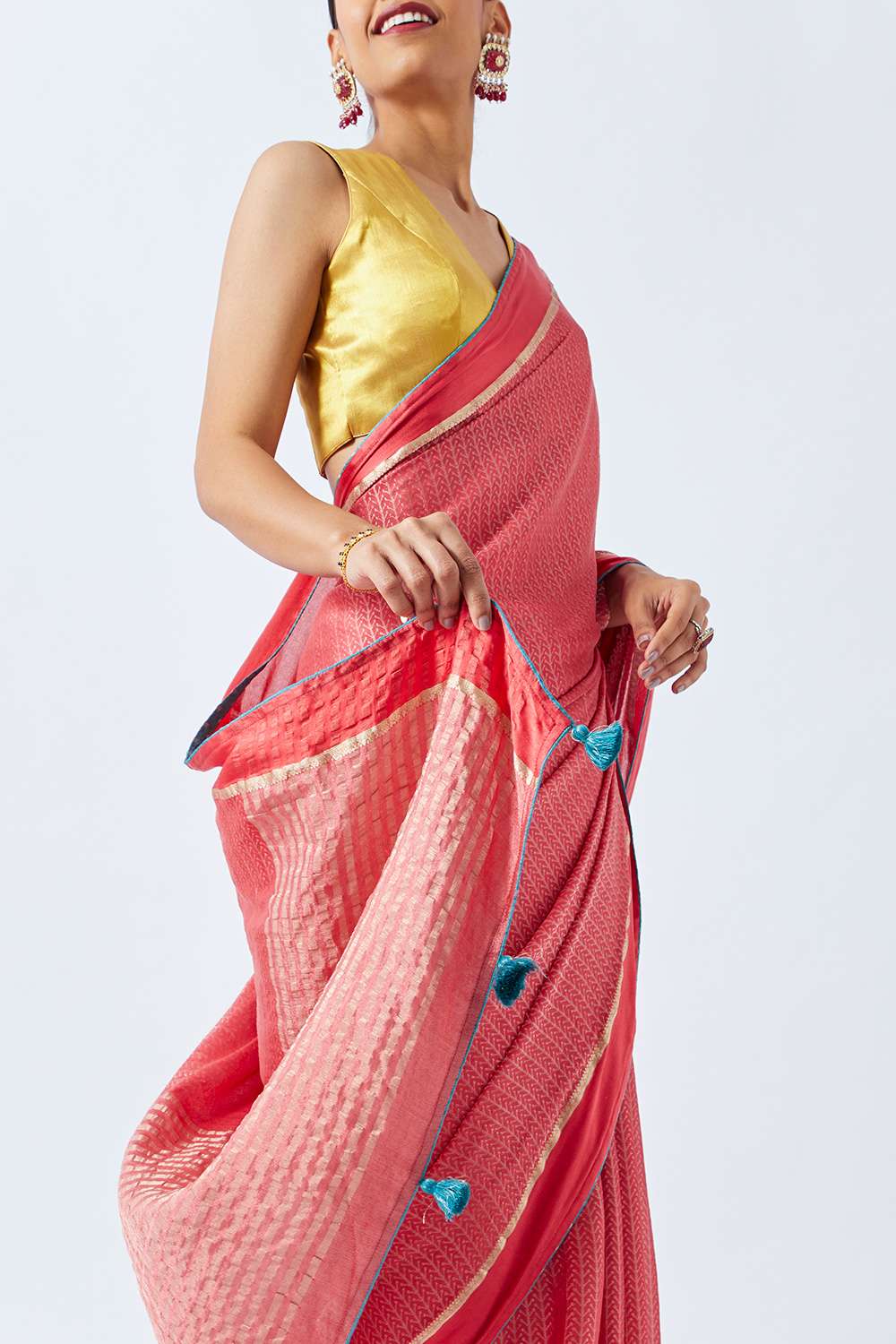 Red Pure Crepe Woven Saree image number null