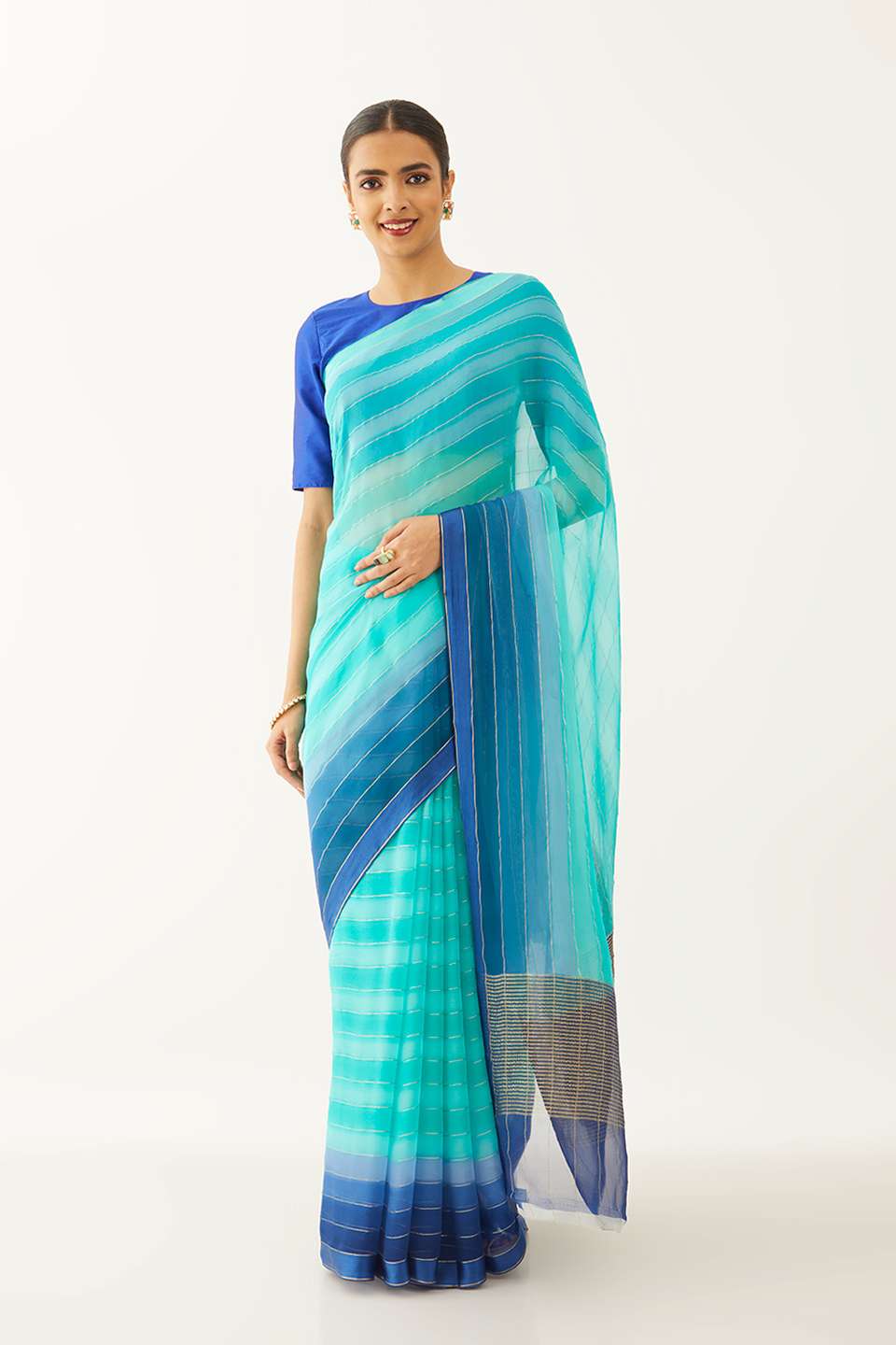 Blue Pure Silk Chiffon Woven Saree