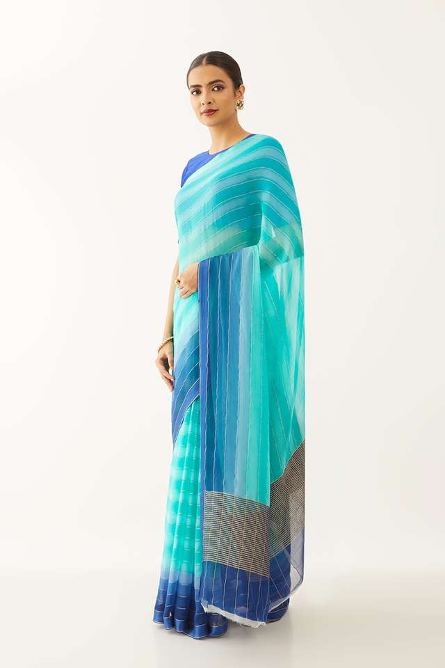Blue Pure Silk Chiffon Woven Saree thumbnail image number null