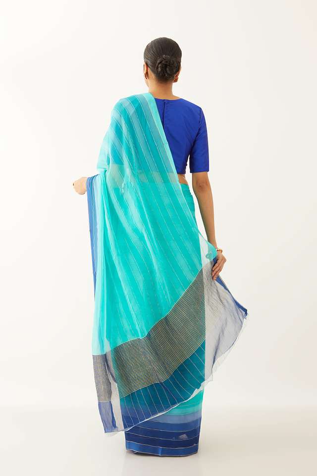 Blue Pure Silk Chiffon Woven Saree thumbnail image number null