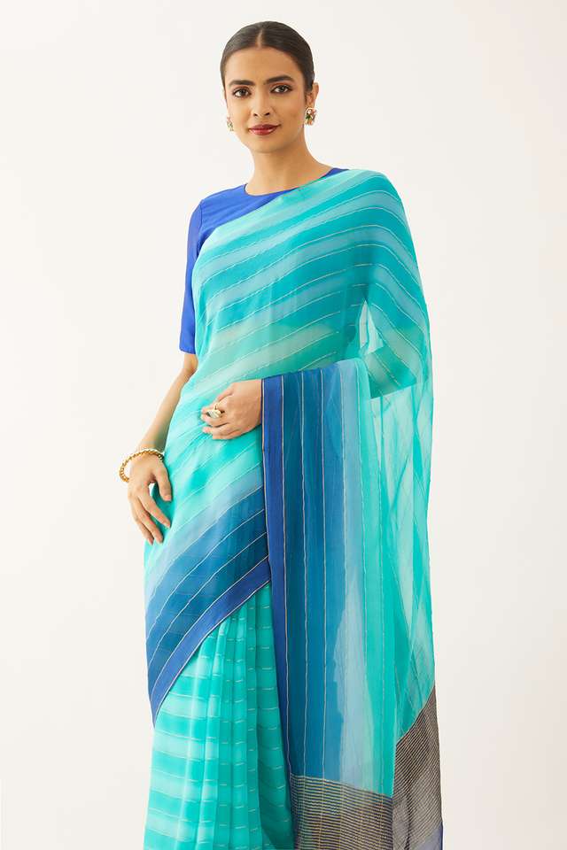 Blue Pure Silk Chiffon Woven Saree thumbnail image number null