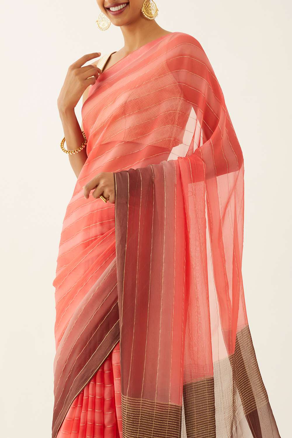 Orange Pure Chiffon Woven Saree image number null