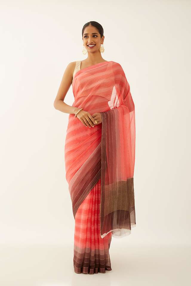 Orange Pure Chiffon Woven Saree thumbnail image number null