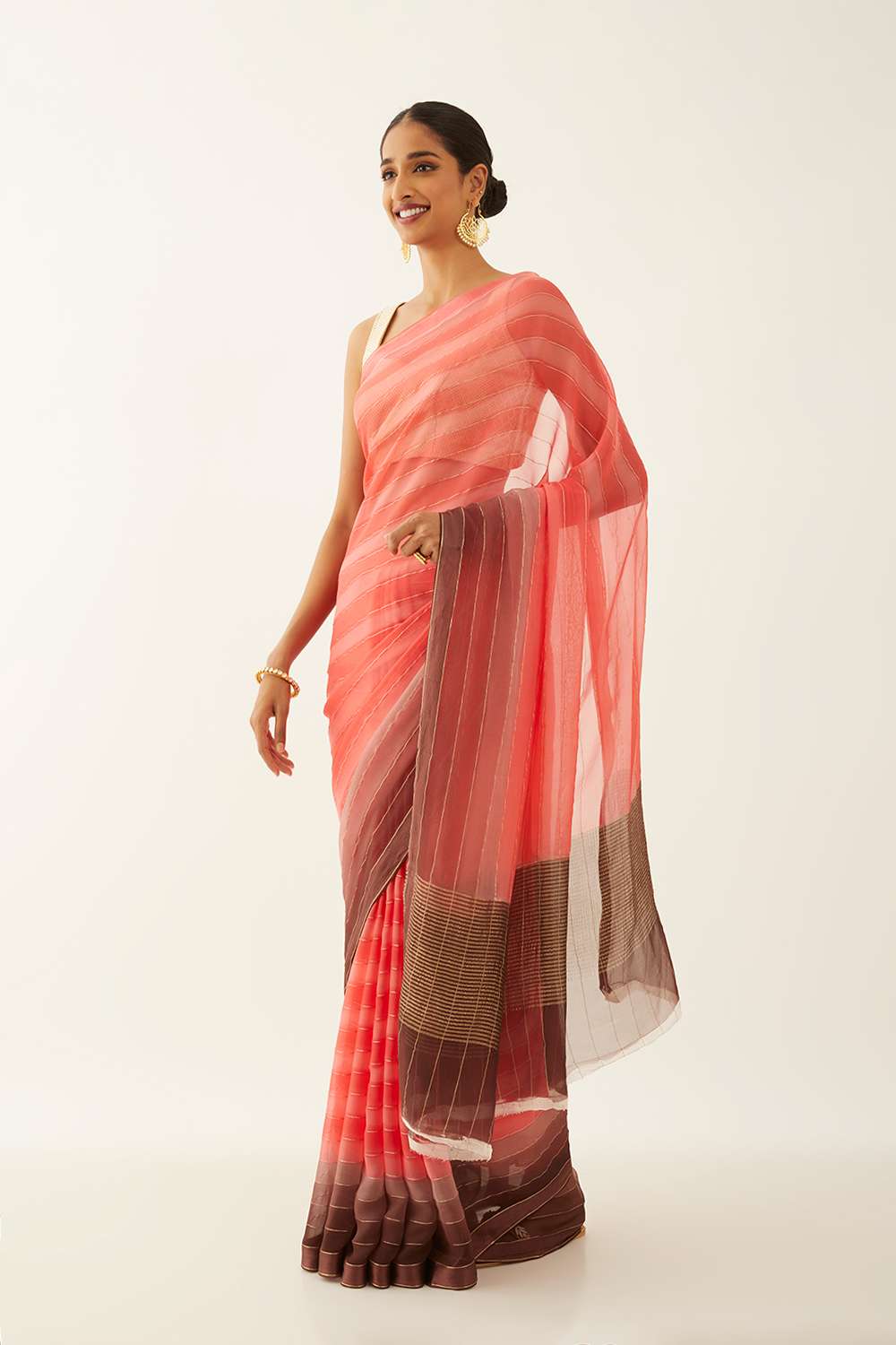 Orange Pure Chiffon Woven Saree image number null