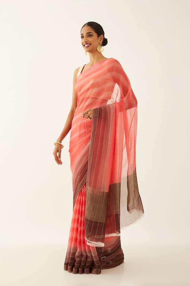 Orange Pure Chiffon Woven Saree thumbnail image number null