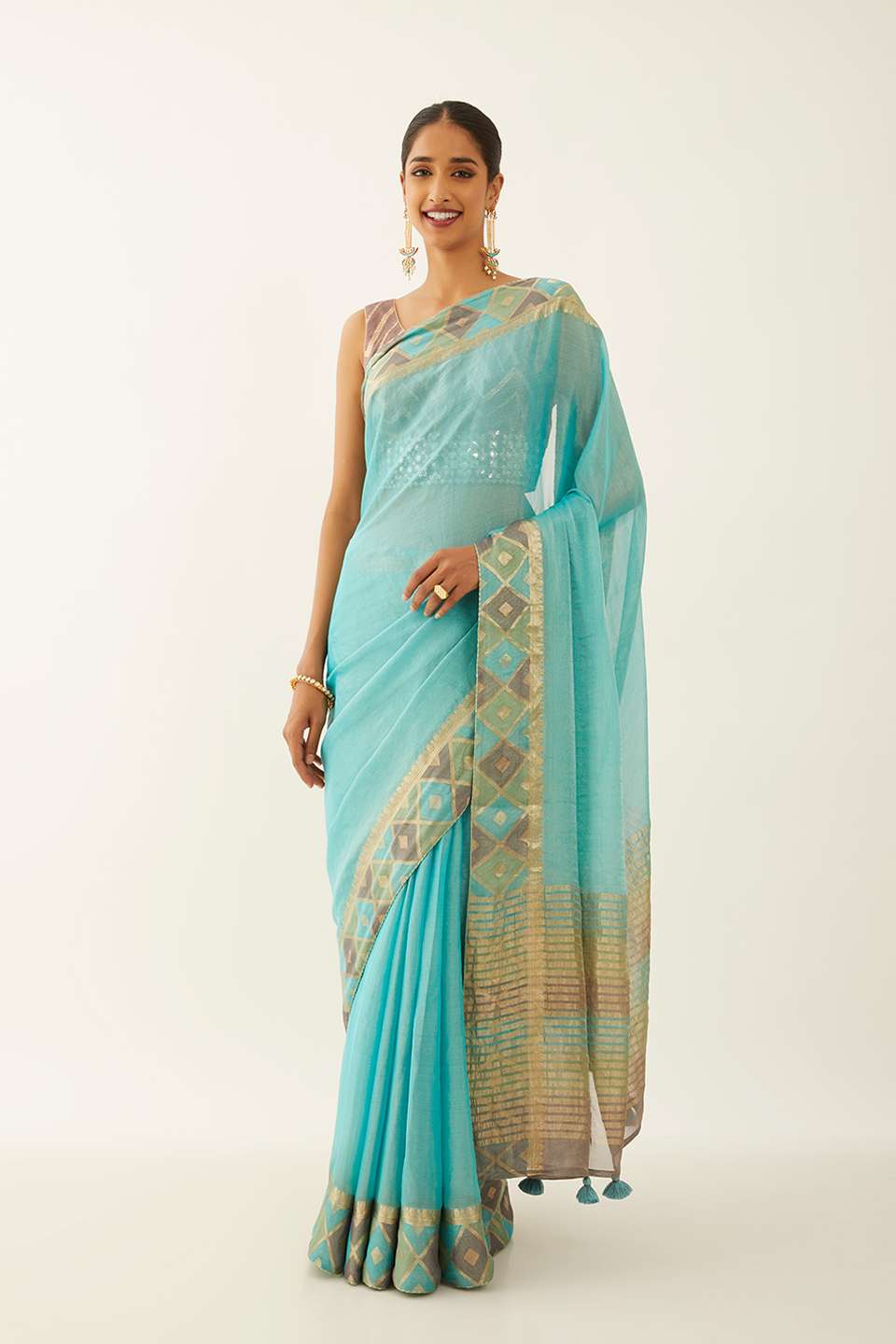 Blue Pure Georgette Tissue Woven Saree
