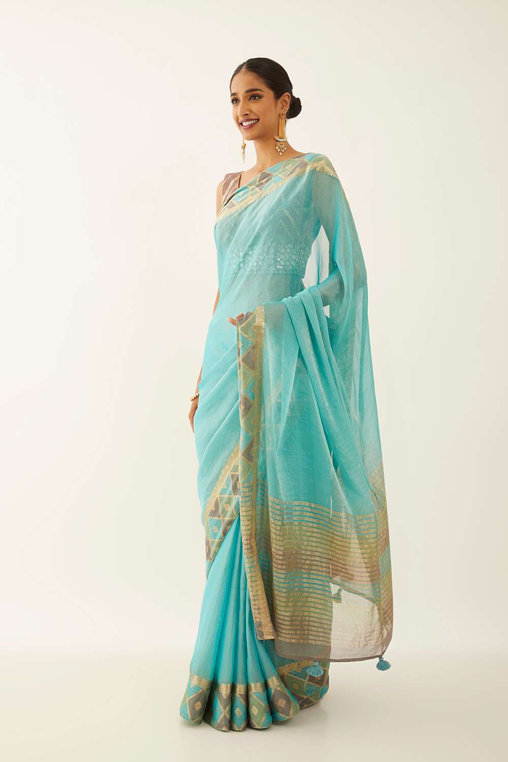 Blue Pure Georgette Tissue Woven Saree image number null