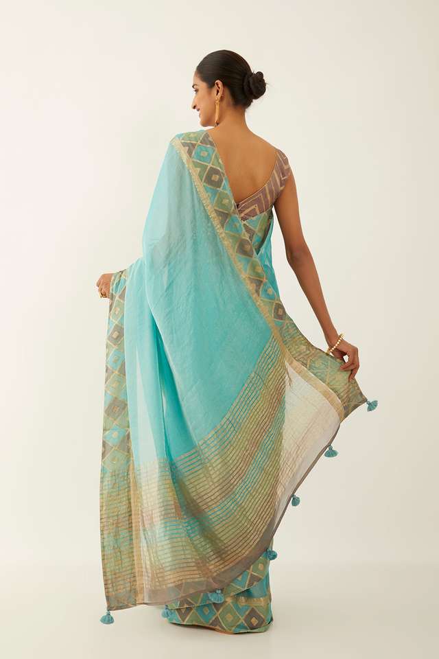 Blue Pure Georgette Tissue Woven Saree thumbnail image number null