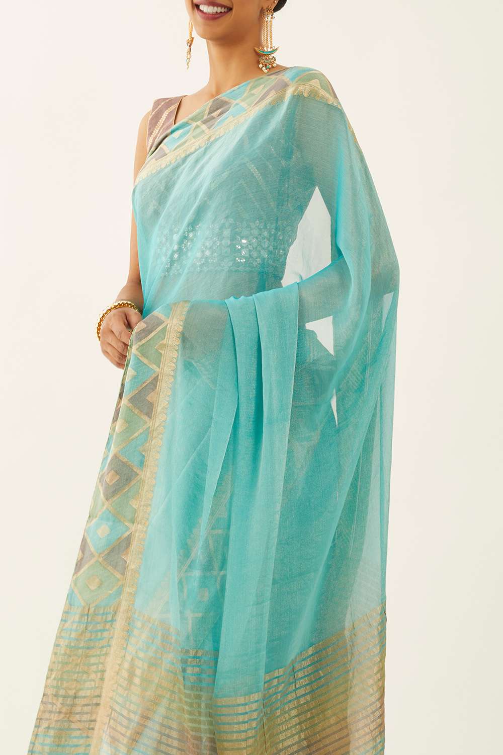 Blue Pure Georgette Tissue Woven Saree image number null