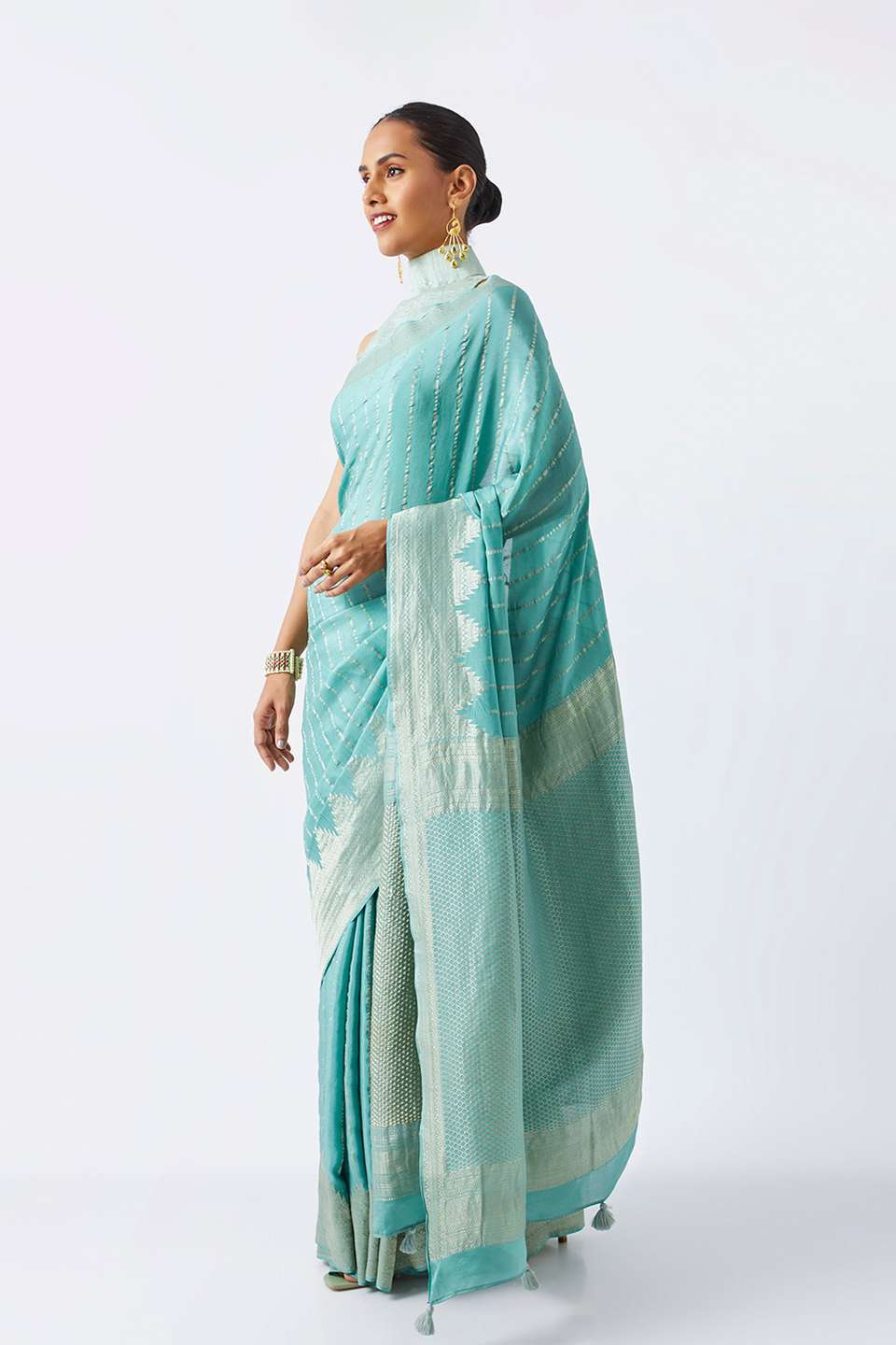 Light Green Pure Crepe Woven Saree