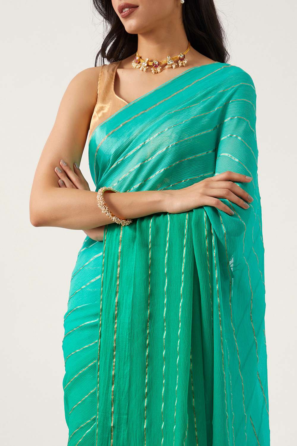 Green Pure Chiffon Woven Saree image number null