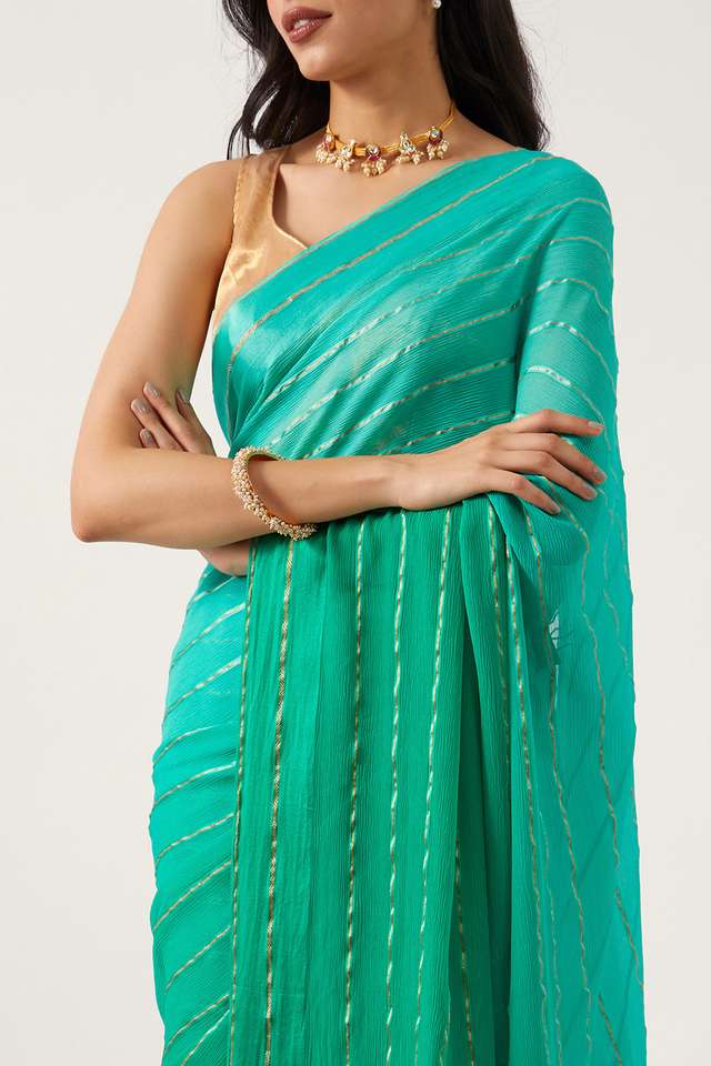 Green Pure Chiffon Woven Saree image number